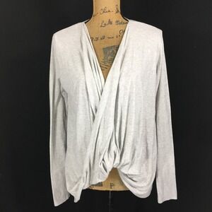 PRESS Top SMALL Heather Space Gray Twist Drape Long Sl Yoga Slouchy Shirt